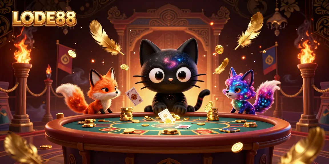 Engage with LODE88 as the black hole cat pulls in chips and cards at a cosmic casino.