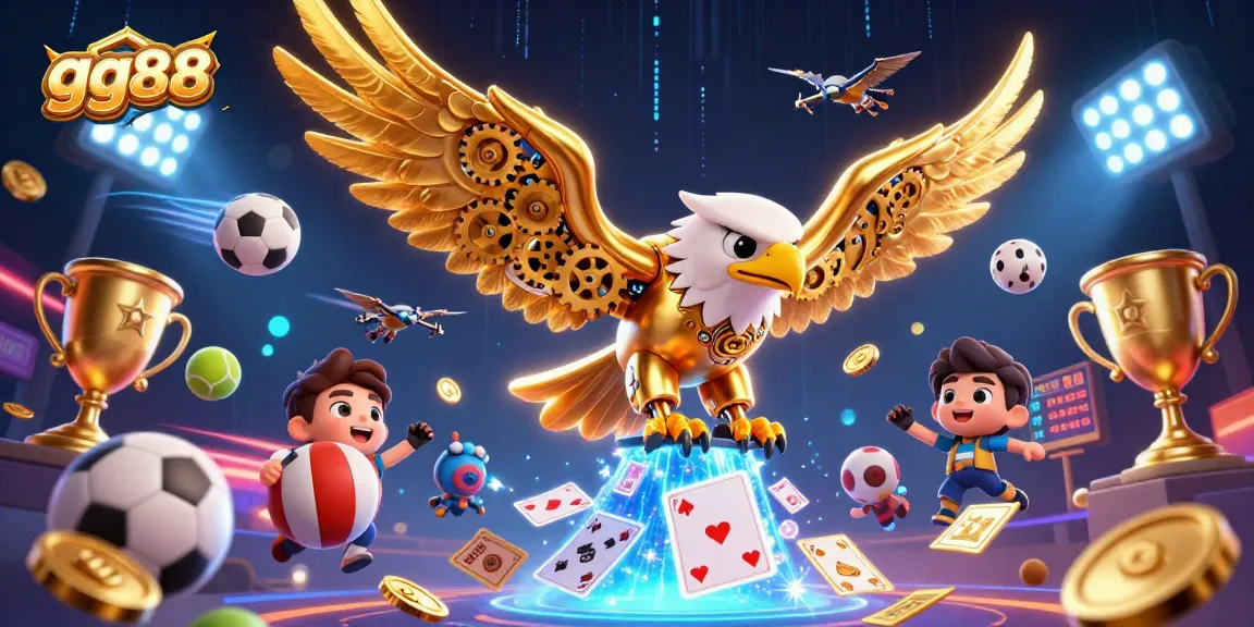 Engage with exciting gameplay at gg88, featuring a cybernetic eagle in a vibrant casino scene.