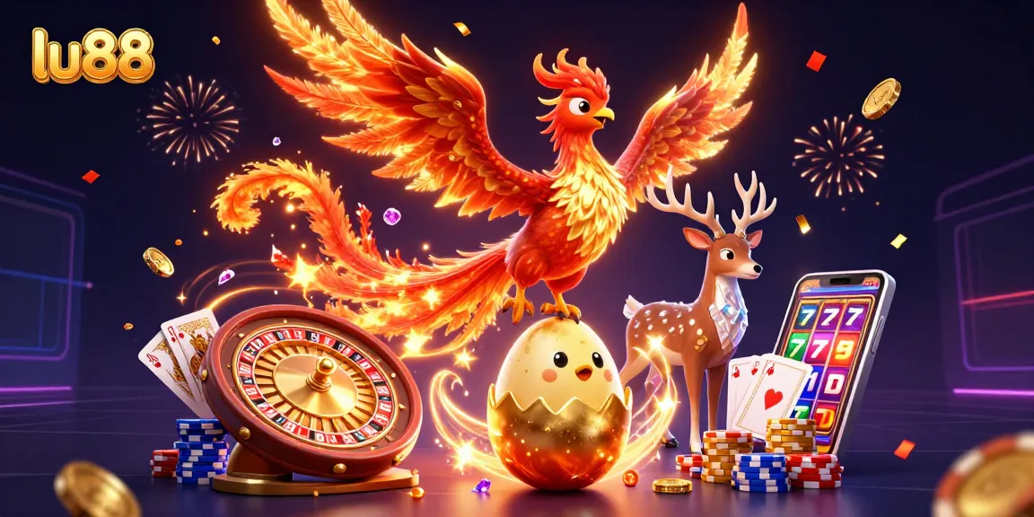 Experience thrilling gaming action at lu88 with a vibrant depiction of a phoenix and mystic elements.