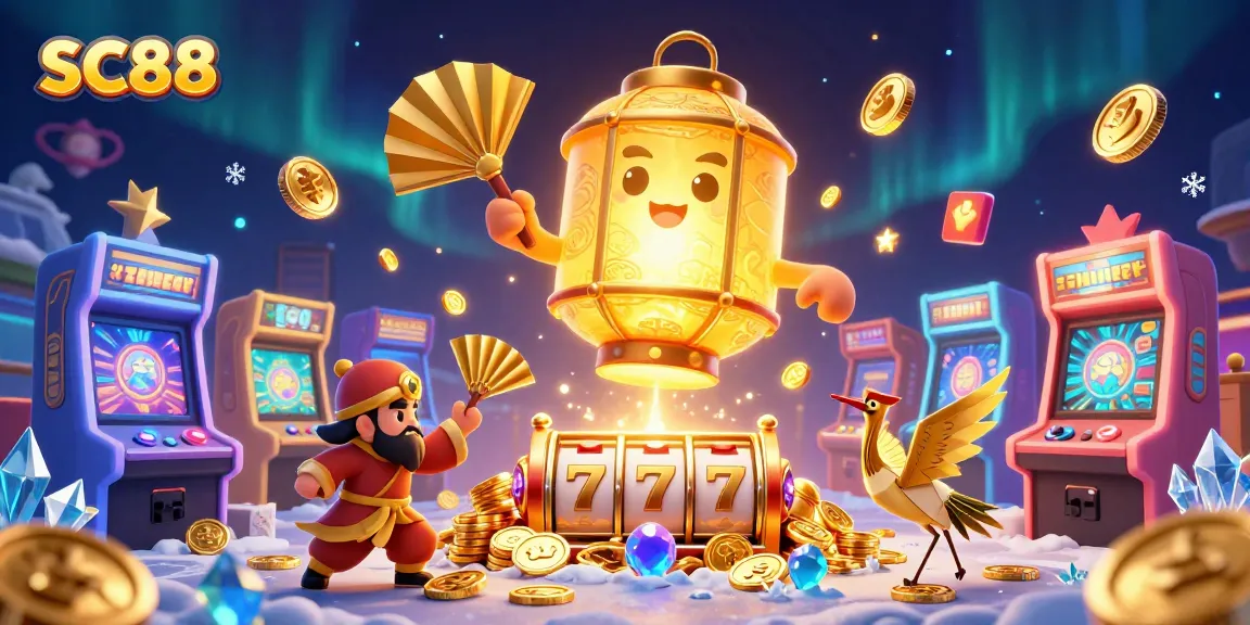 SC88 game spirit illuminating a lively casino with slot machines and vibrant neon elements, engaging players in fun.