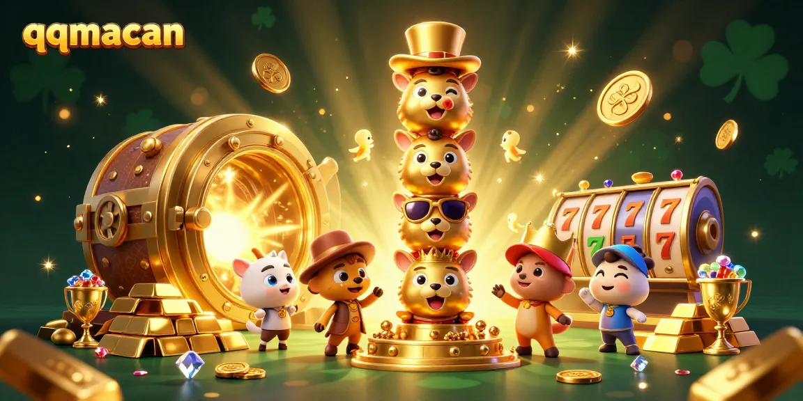 Engage in thrilling gameplay with qqmacan's vibrant illustration featuring a joyful totem and slot reels.