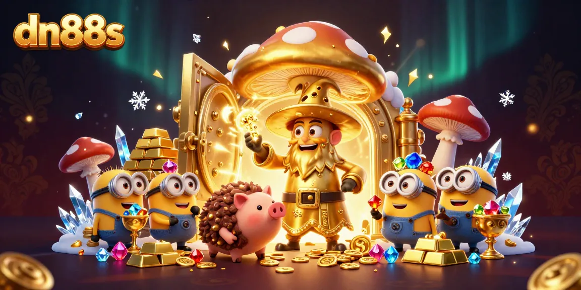 Experience the enchanting treasure hunt at dn88s with magical creatures and gold elements.