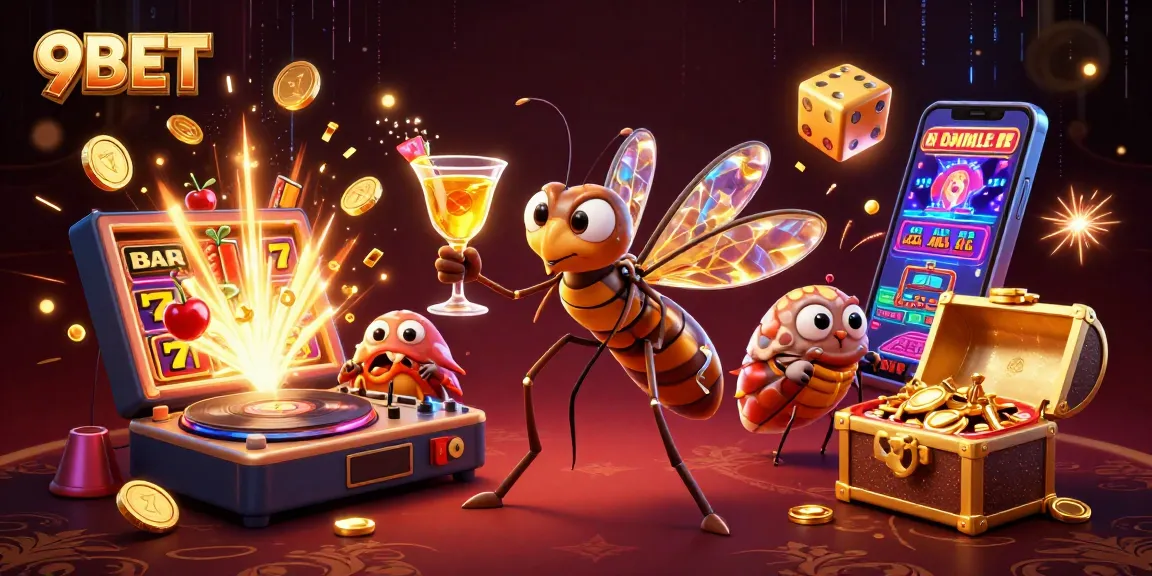 Experience the thrill of 9BET with a dynamic illustration featuring a lively casino scene.