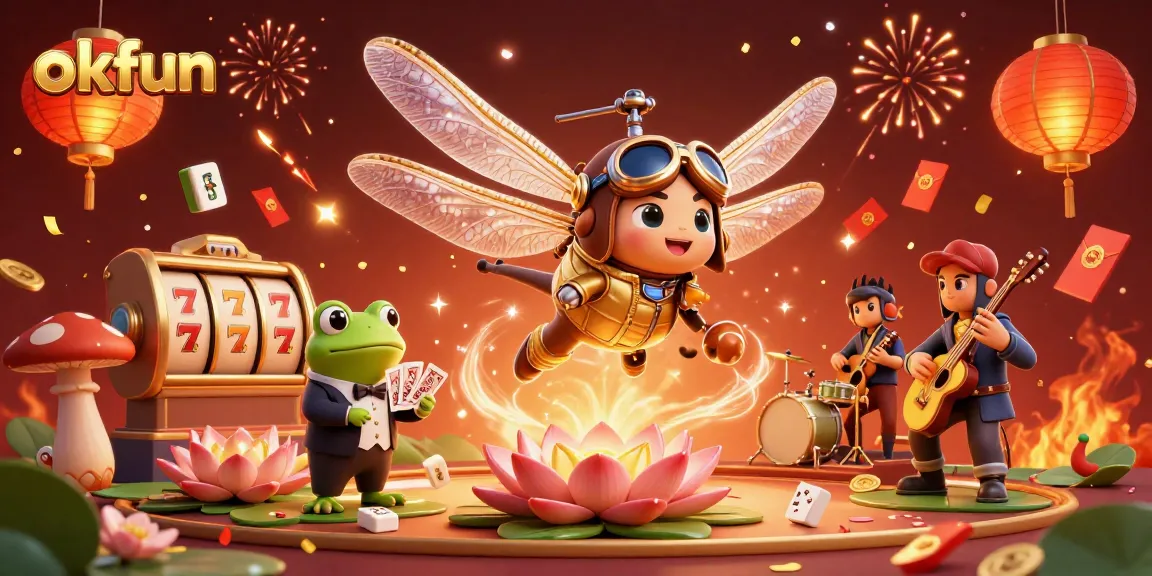 Engage with luck at okfun's vibrant slot casino featuring dynamic characters and festive elements.