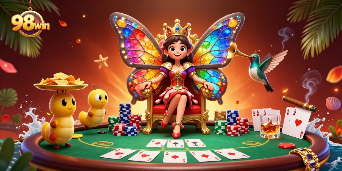 Experience the vibrant world of 98win with a dynamic 3D casino scene filled with excitement.