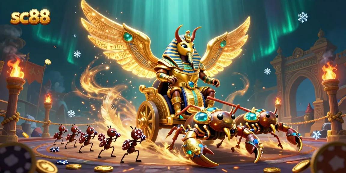 Engage in exciting gameplay with sc88 at the vibrant casino featuring a golden scarab and scorpions.