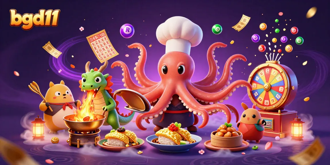 bgd11 showcases a vibrant, dynamic illustration of an octopus chef winning big in a casino.