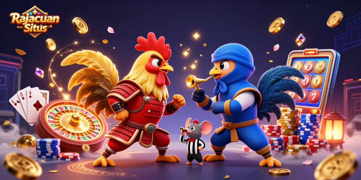 Rajacuan Situs menunjukkan duel spektakuler antara ayam jantan dalam armor samurai merah dan ninja biru.