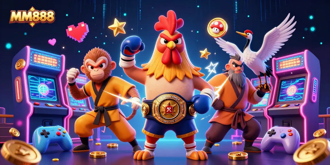 Engage with MM888 and win in a dynamic casino scene featuring spirited 3D cartoon characters.