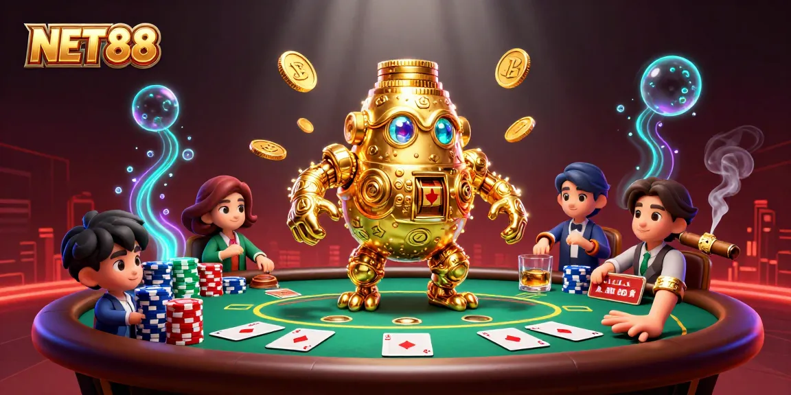 Play exciting games at NET88, where a golden golem and poker chips come alive!
