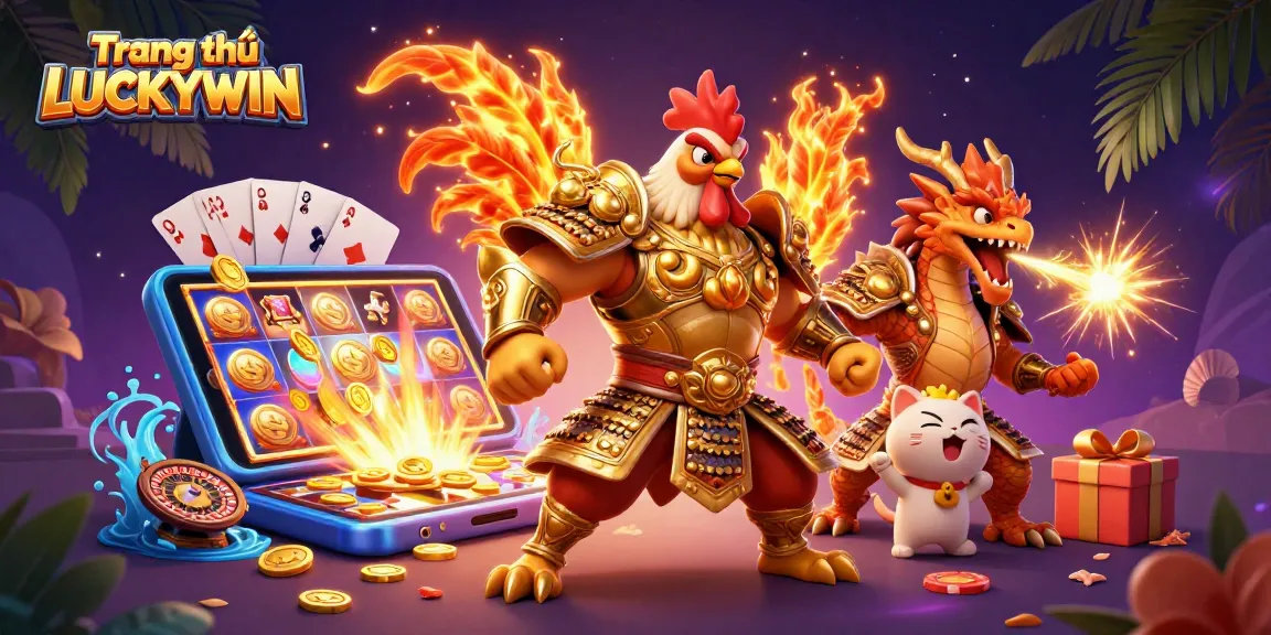 Experience exciting games at Trang chủ LUCKYWIN with vibrant casino elements and characters highlighting online betting fun.