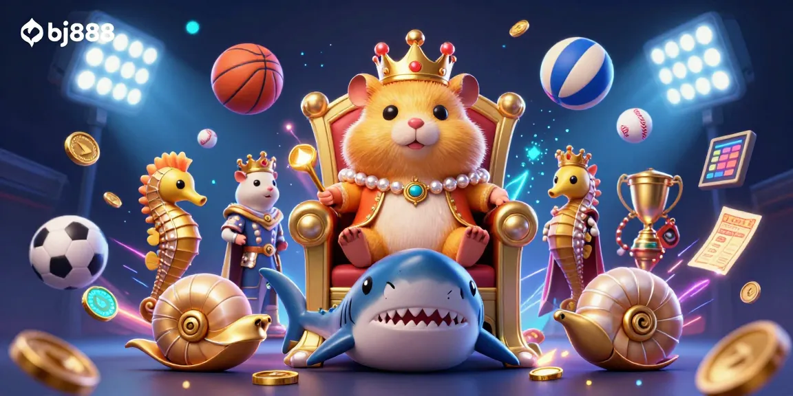 Witness the golden hamster king reign over the sports betting kingdom of bj888 with dynamic 3D elements.