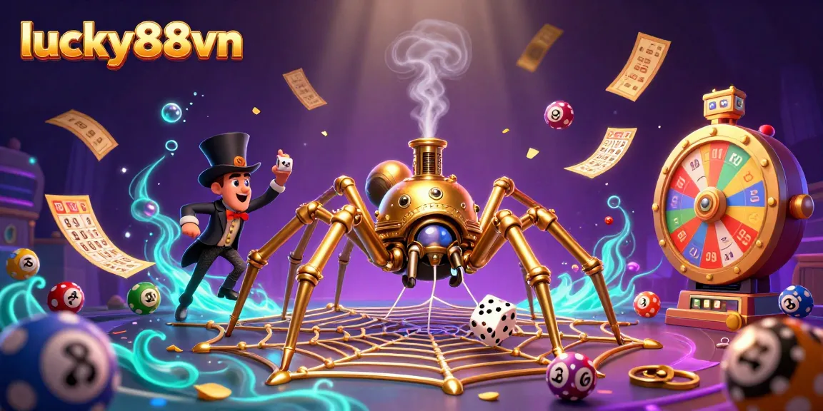 Engage with lucky88vn’s vibrant lottery world, featuring dynamic balls and steampunk characters.