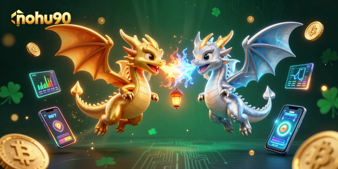 Engage with thrilling games at nohu90 featuring dragons and glowing cryptocurrency elements.
